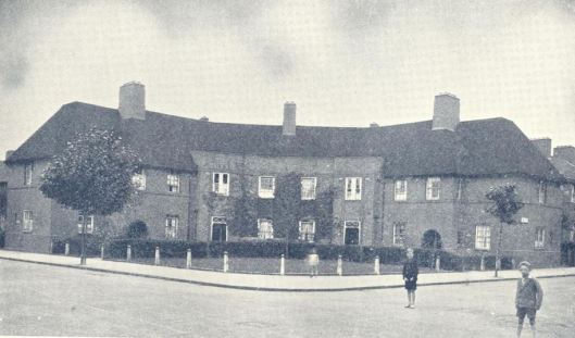 An early photograph of the Erconwald Street/Wulfstan Street junction with 'butterfly' plan typical of Unwin and Hampstead Garden Suburb
