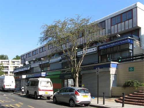The now demolished terrace of shops on Chester Road © Modern Architecture London and used with permission