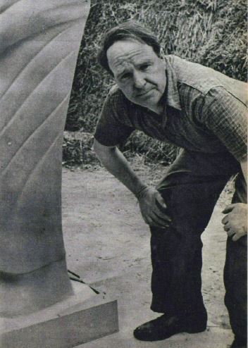 Henry Moore shown working on Three Standing Figures; photograph Felix Man © Picture Post, May 15 1948