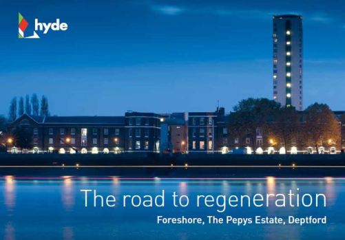 The cover of the Hyde Group's glossy brochure advertising their Pepys Estate development