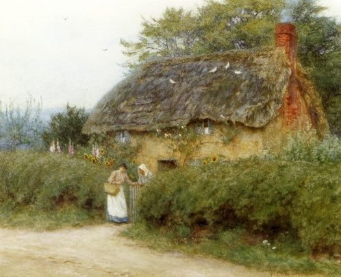 'A Cottage with Sunflowers' at Peaslake, Surrey by Helen Allingham. Undated, probably 1890s
